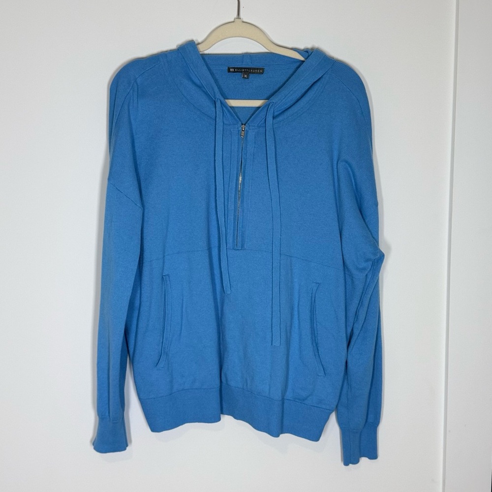 Elliott Lauren Cotton Cashmere Zip Up Sweater Blue XL Soft Knit
